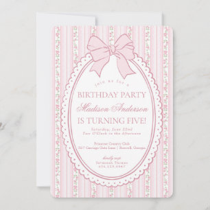 Pastel Pink Vintage Fancy Floral Birthday Party Invitation
