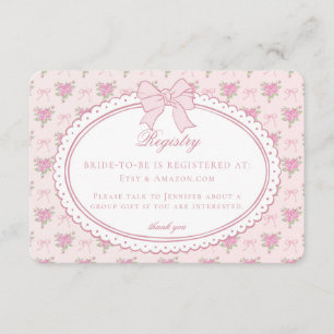 Pastel Pink Vintage Fancy Floral Bridal Registry Enclosure Card
