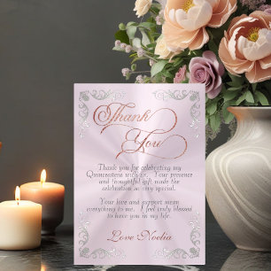 Pastel Pink - Vintage Frame & Tiara Quinceanera Thank You Card