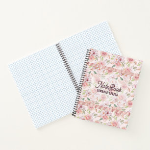Pastel pink vintage roses seamless pattern notebook