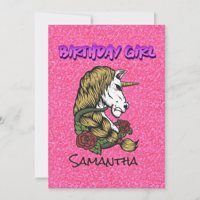 Pastel Pink Warrior Unicorn Birthday Invite (Front)