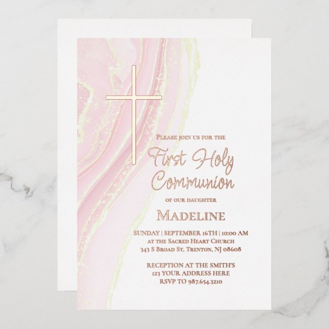 pastel pink watercolor First Holy Communion (Front/Back)