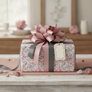 Pastel pink watercolor floral pattern wrapping paper