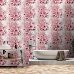 Pastel Pink Watercolor Flowers Nursery Wallpaper