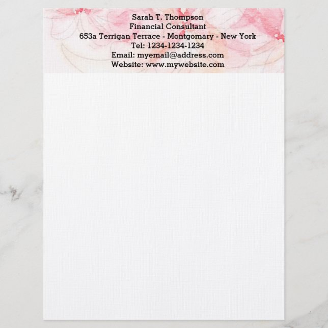 Pastel Pink Watercolor Letterhead (Front)