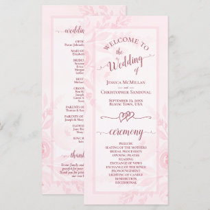 Pastel Pink Watercolor Peonies Elegant Wedding Programme