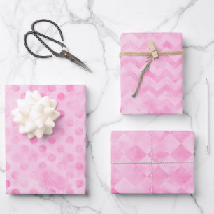 Pastel Pink Watercolor Polka Dot Chevron Diamond Wrapping Paper Sheet