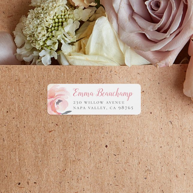 Pastel Pink Watercolor Roses Custom Name & Address (Return Address Label Mock-up)