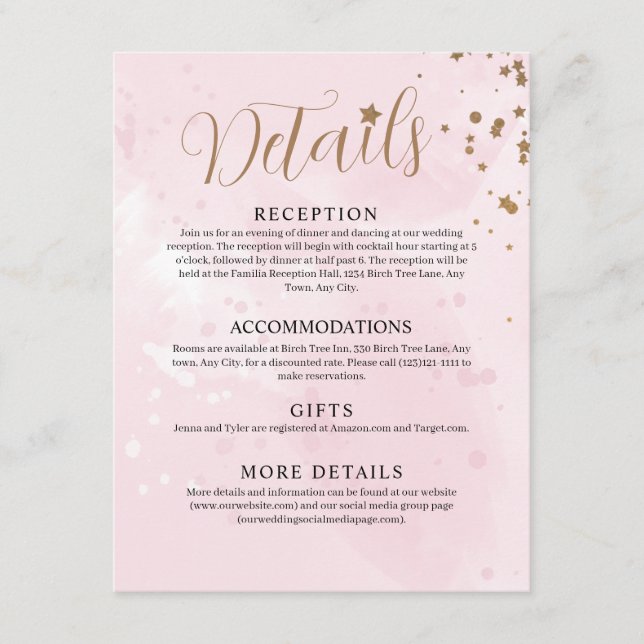 Pastel Pink Watercolor Wedding Enclosure Card (Front)