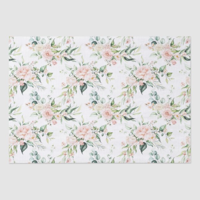 Pastel pink watercolors roses pattern tissue paper (Front)