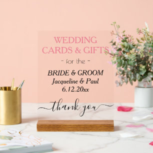 Pastel Pink Wedding Names Cards Gifts Clear Acrylic Sign