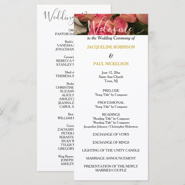 Pastel Pink Wedding Program Gold Programme (Front/Back)