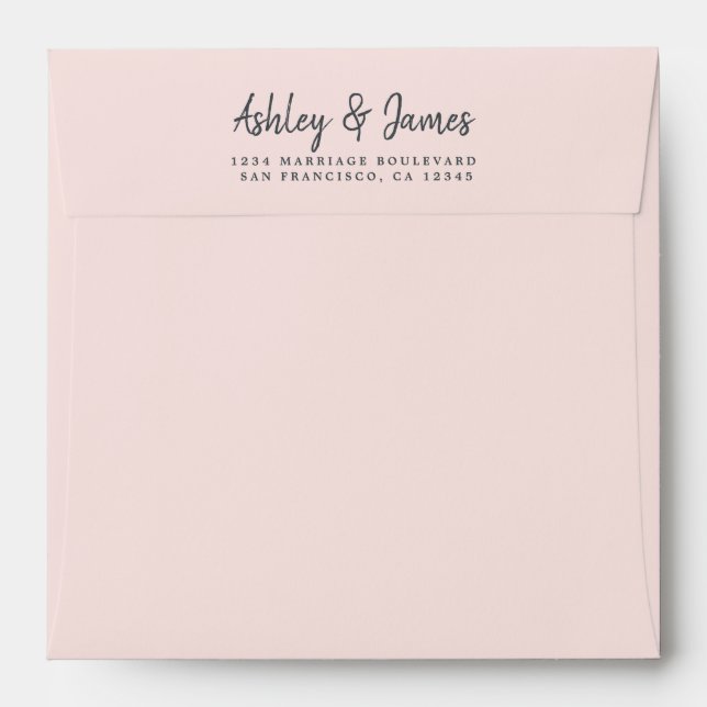 Pastel Pink Wedding Return Address Square Envelope (Back (Top Flap))