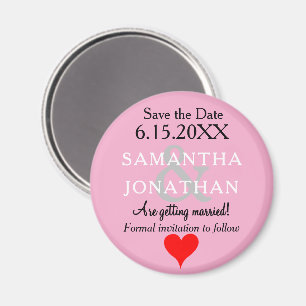 Pastel Pink Wedding Save the Date Heart  Magnet