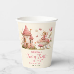 Pastel Pink Whimsical Fairy First Birthday Party Paper Cups