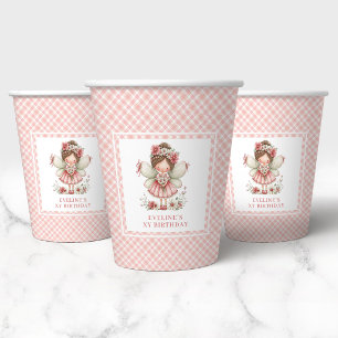 Pastel Pink Whimsical Fairy Floral 4th Birthday  Paper Cups