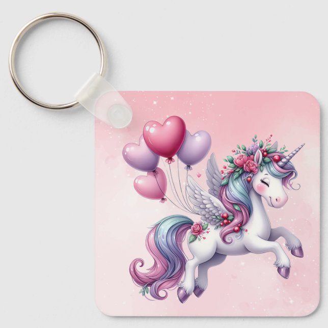Pastel pink whimsical unicorn  key ring (Front)
