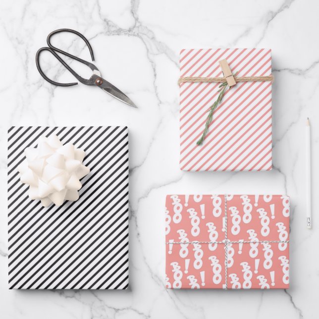 PASTEL PINK WHITE AND BLUE HALLOWEEN WRAPPING PAPER SHEET (Front)