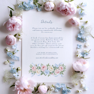 Pastel Pink, White and Blue Roses & Ribbon Enclosure Card