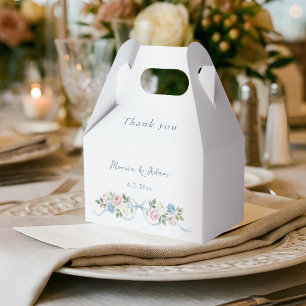 Pastel Pink, White and Blue Roses & Ribbon Favour Box