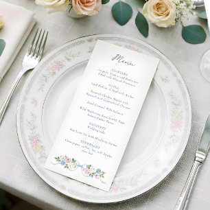 Pastel Pink, White and Blue Roses & Ribbon Menu