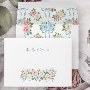 Pastel Pink, White and Blue Roses & Ribbons Envelope