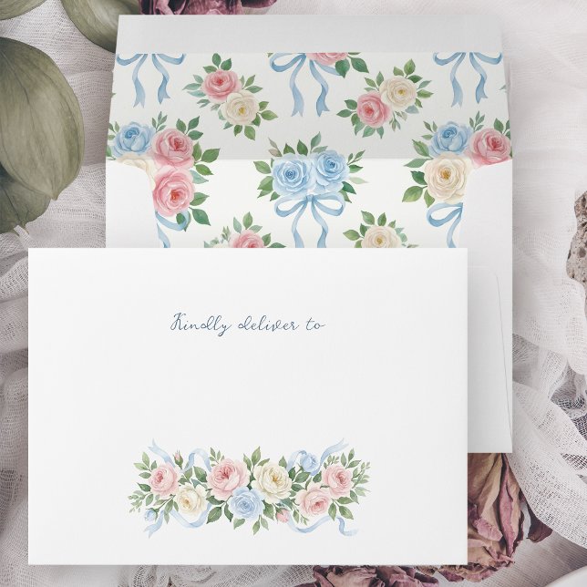 Pastel Pink, White and Blue Roses & Ribbons Envelope (Creator Uploaded)