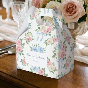 Pastel Pink, White and Blue Roses & Ribbons Favour Box