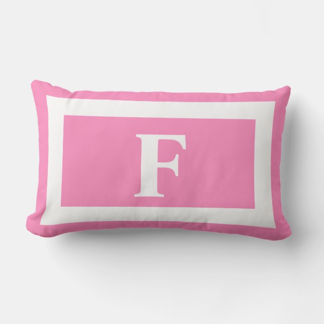 Pastel Pink White Bold Monogram Initial Outdoor Lumbar Cushion (Front)