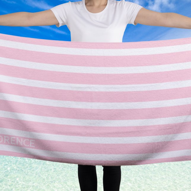 pastel pink white  cabana stripes  - personalised beach towel (Creator Uploaded)