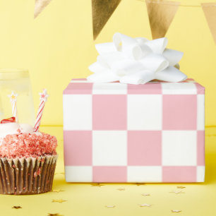 Pastel Pink White Check Chequerboard Pattern    Wrapping Paper