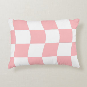 Pastel Pink White Chequerboard Pattern Decorative Cushion