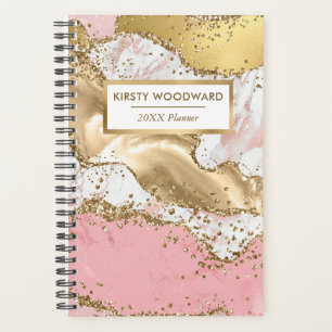 Pastel Pink & White Faux Gold Glitter Agate Planner