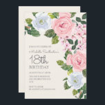 Pastel Pink White Floral Woman's 18th Birthday Invitation<br><div class="desc">Pastel pink and white floral / botanical woman's 18th birthday party invitation.  Contact us for help with customisation or to request matching products.</div>
