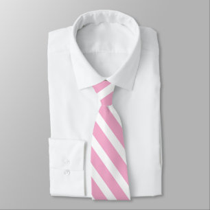 Pastel Pink White Geometric Diagonal Stripes Tie