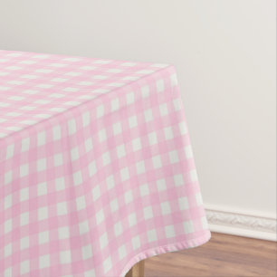 Pastel Pink White Gingham Plaid Check Baby Shower Tablecloth