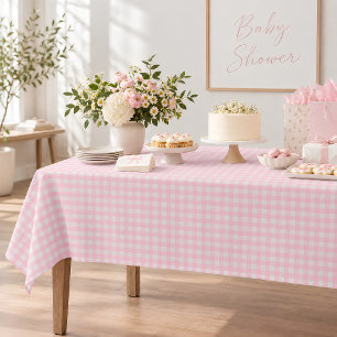Pastel Pink White Gingham Plaid Check Baby Shower Tablecloth