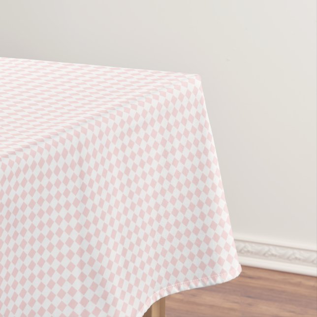 Pastel Pink White Home Decor Chequered Pattern Tablecloth (In Situ)