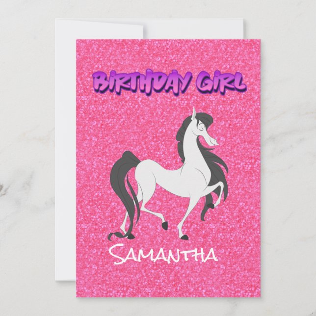 Pastel Pink White Horse Birthday Invite (Front)