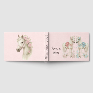 Pastel Pink & White Horse Wedding Guest Book