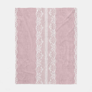 Pastel Pink White Lace Texture Fleece Blanket