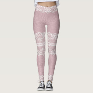 Pastel Pink White Lace Texture Leggings