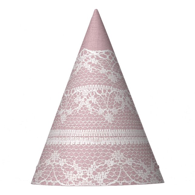 Pastel Pink White Lace Texture Party Hat (Front)