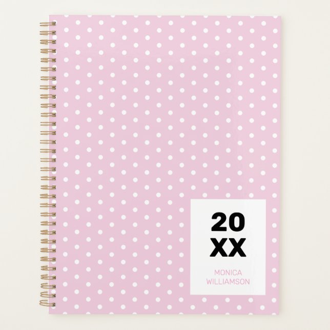 Pastel Pink White Polka Dot Personalised Planner (Front)