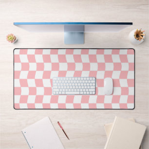 Pastel Pink White Simple Wavy Chequerboard Pattern Desk Mat