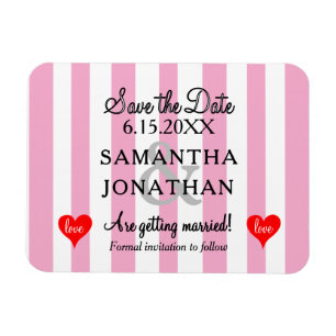 Pastel Pink White Stripes Wedding Save the Date Magnet