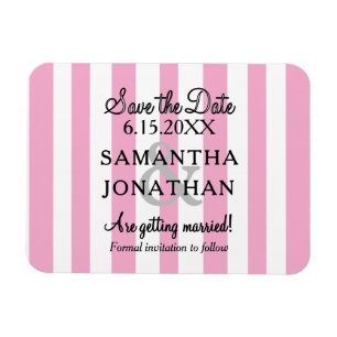 Pastel Pink White Stripes Wedding Save the Date Magnet
