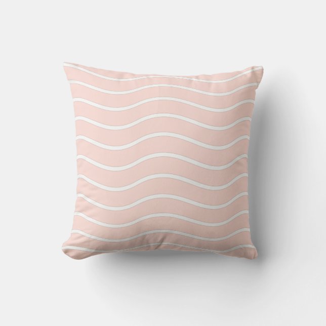 Pastel Pink & White Wavy Lines Design Cushion (Front)