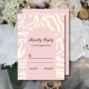 Pastel Pink White Wavy Pattern Wedding RSVP Card