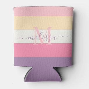 Pastel Pink White Yellow Purple Colour Block Can Cooler